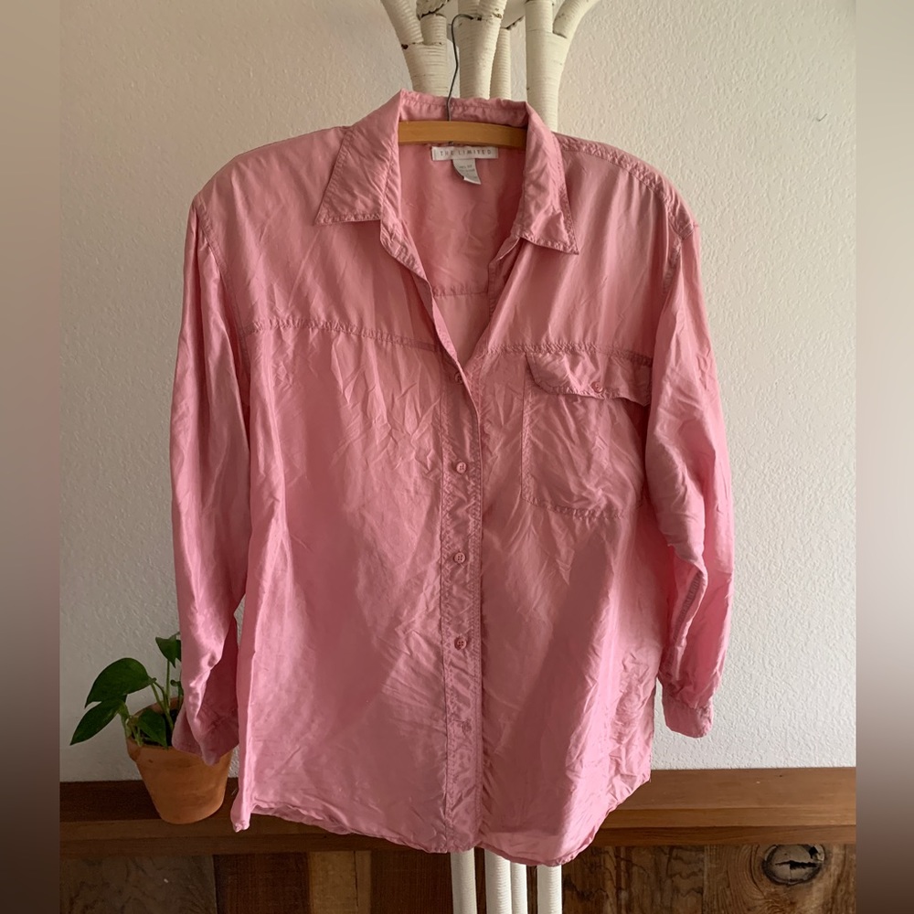 The Limited 100% Silk Blouse, sz L, Rose Pink